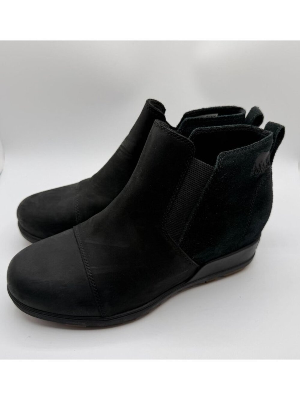 Sorel Evie Pull On Booties Women Size 9 Black Suede/Leather Waterproof Shoes